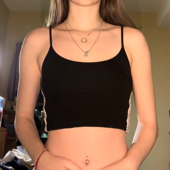 Brandy Melville, Tops, Brandy Melville Black Cropped Tank With White Side  Stripes